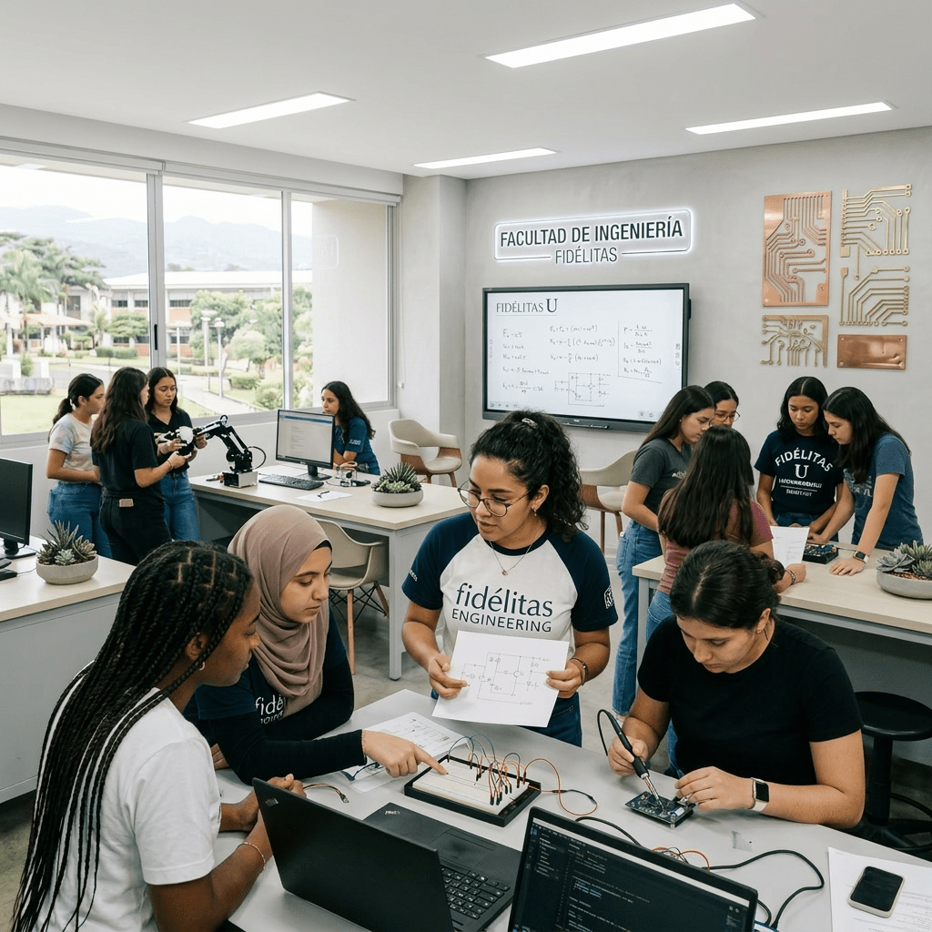 Female engineering students working on electronics circuit and robotics projects in a university lab